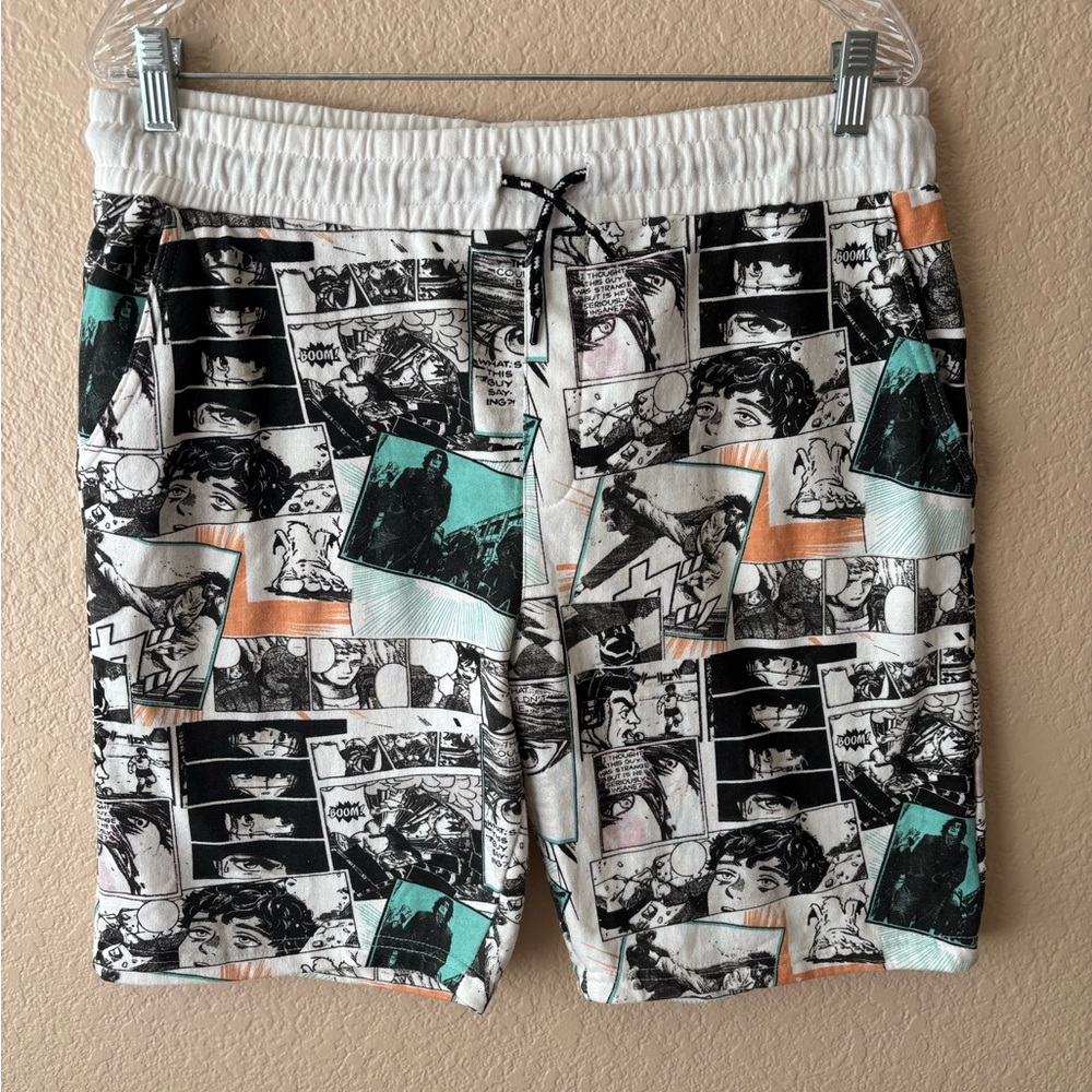 Seven Souls - Comic Print Men's Shorts - Black, White, Orange, Green